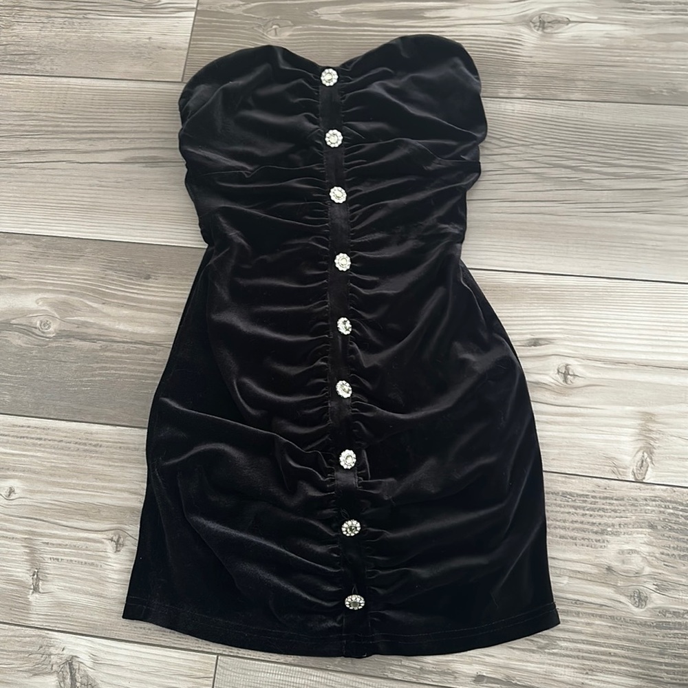 Black Velvet Strapless Mini Dress